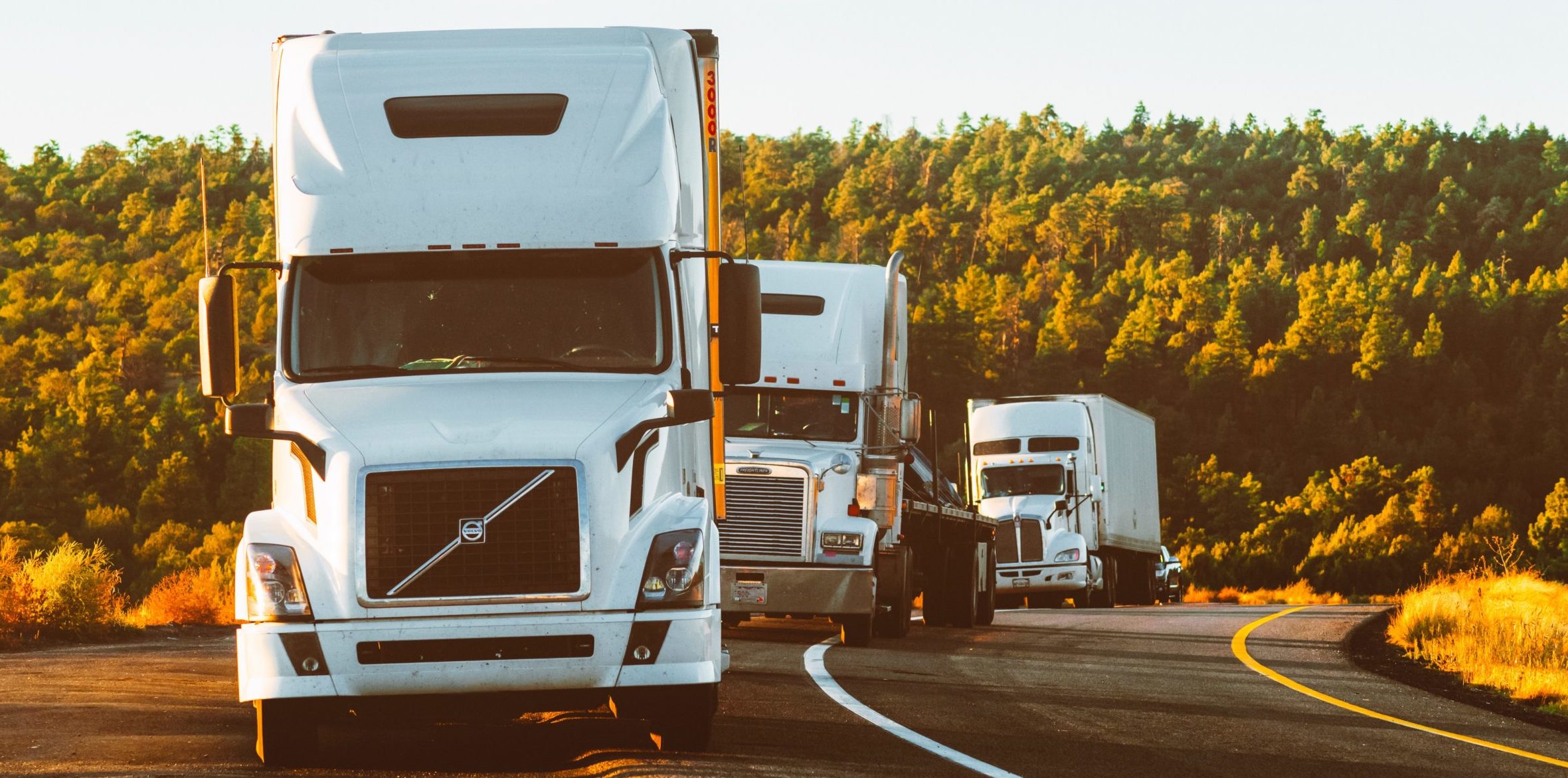 semi-trucks along the side of the road